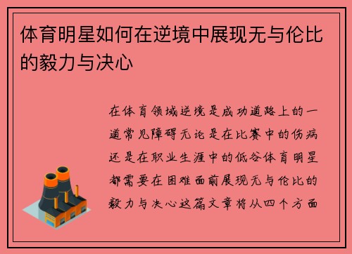 体育明星如何在逆境中展现无与伦比的毅力与决心